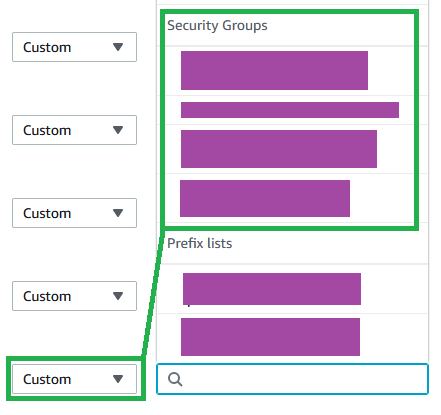 security groups as selection options