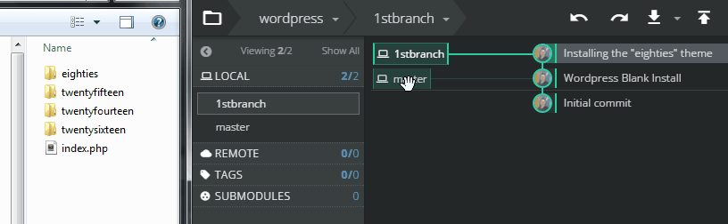 files showing and dissapearing based on branch selection