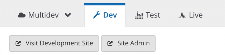 Pantheon.io dashboard showing the 3 available environments of a Pantheon site.