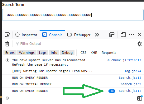 log runs on every keypress